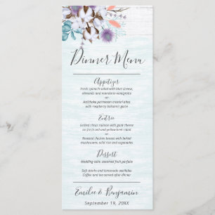 Southern Country Cotton Boll Rustic Wedding Dinner Menu