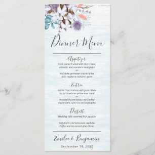Southern Country Cotton Boll Rustic Wedding Dinner Menu