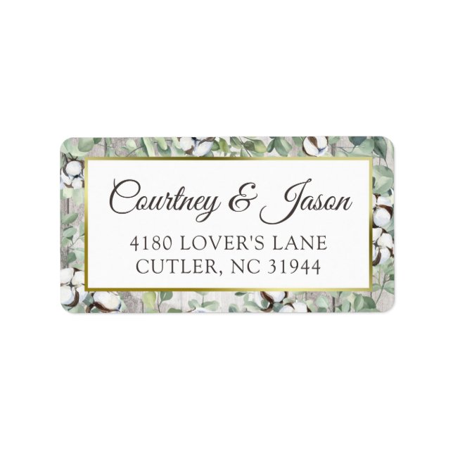 Southern Country Cotton Boll Rustic Wood Address L Label (Front)