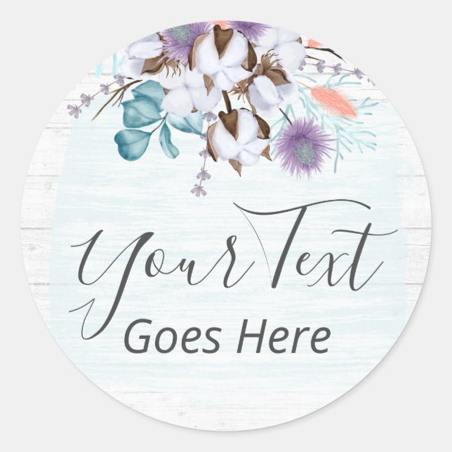 Southern Country Cotton Boll Rustic Wood Farmhouse Classic Round Sticker (Front)