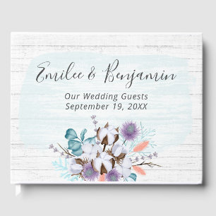 Southern Country Cotton Boll Rustic Wood Wedding Guest Book