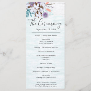 Southern Country Cotton Boll Rustic Wood Wedding Programme