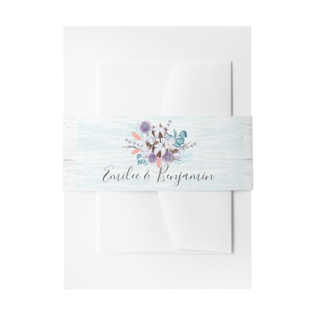 Southern Country Cotton Boll Wedding Invitation Belly Band (Front Example)