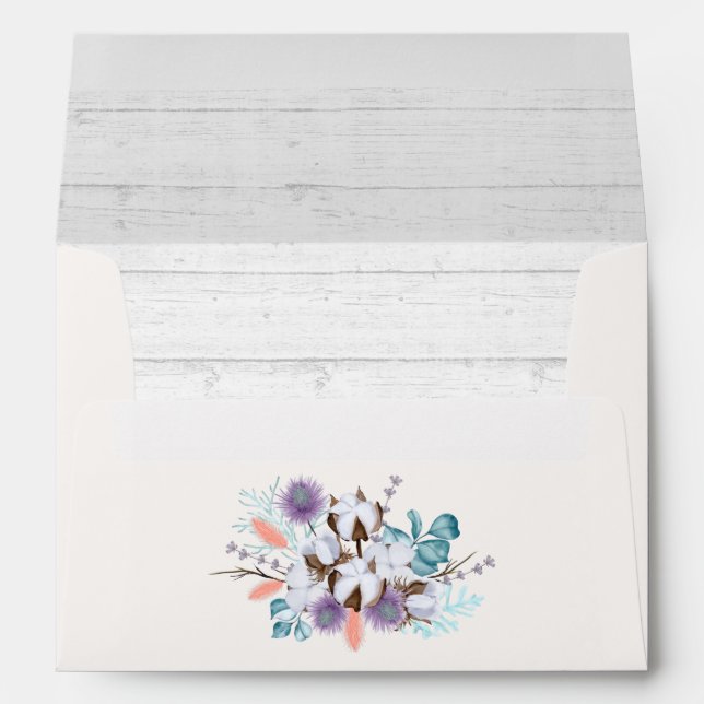 Southern Country Cotton Boll Wedding Invitation Envelope (Back (Bottom))