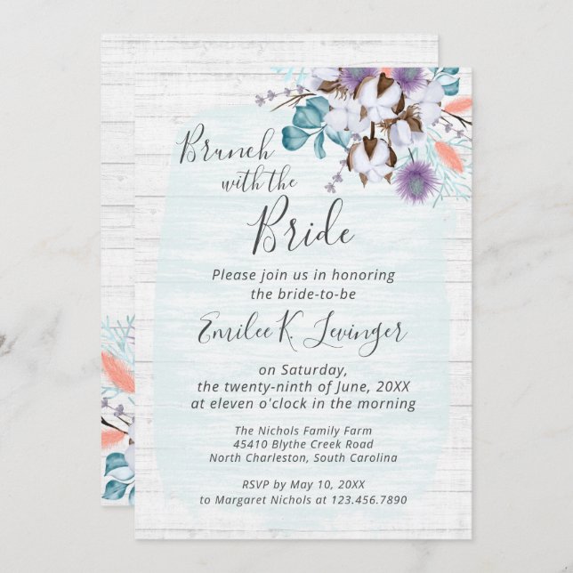 Southern Country Cotton Bridal Shower Bride Brunch Invitation (Front/Back)