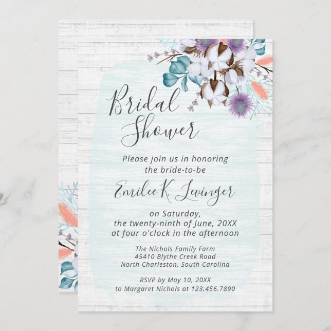 Southern Country Cotton Floral Bridal Shower Invitation (Front/Back)