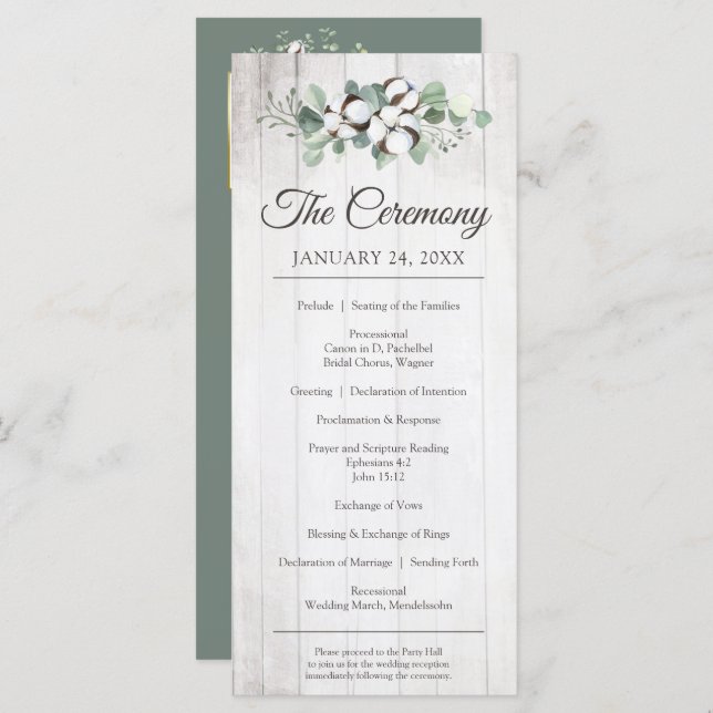 Southern Country Cotton Rustic Wedding Ceremony Programme (Front/Back)