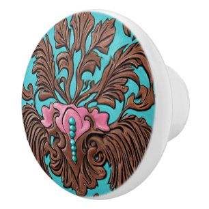 Southern Cowgirl Brown Turquoise Western Country Ceramic Knob