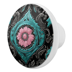 Southern Cowgirl Pink Turquoise Western Country  Ceramic Knob