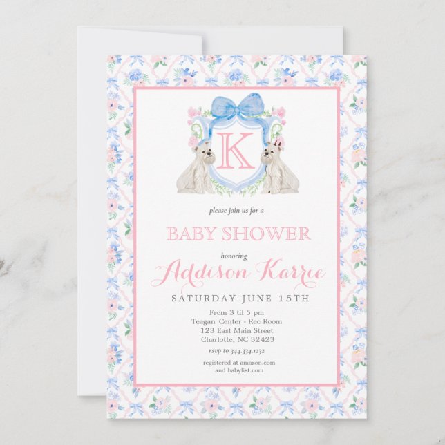 Southern dog Monogram Crest Baby Shower Invitation (Front)