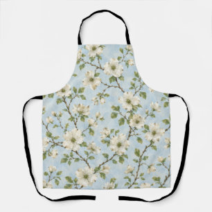 Southern Dogwood Blossom Pattern on Soft Blue Apron