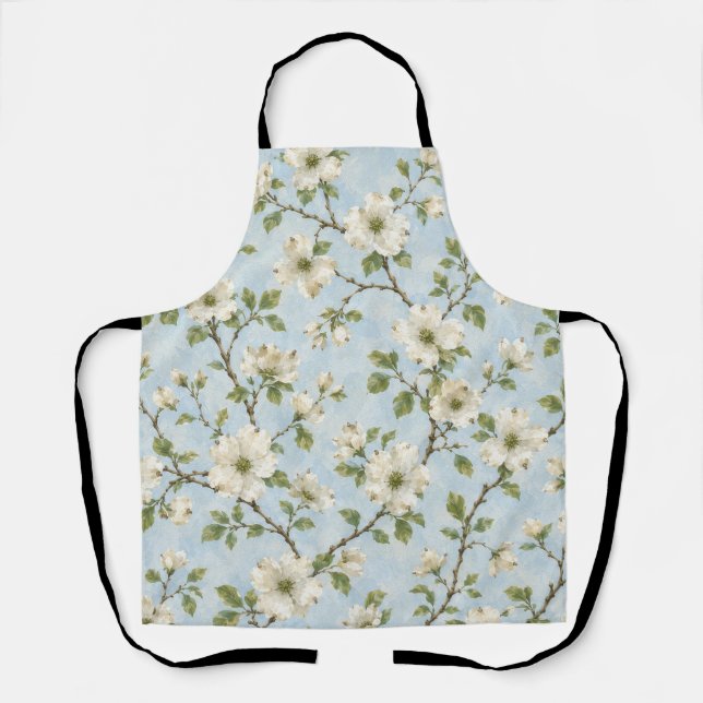 Southern Dogwood Blossom Pattern on Soft Blue Apron (Front)