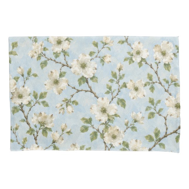 Southern Dogwood Blossom Pattern on Soft Blue Pillowcase (Front)