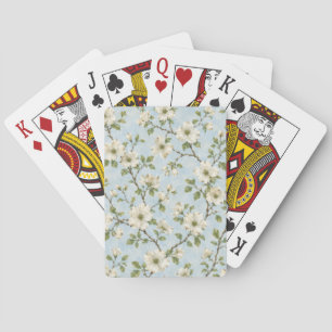 Southern Dogwood Blossom Pattern on Soft Blue Playing Cards