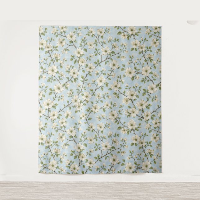 Southern Dogwood Blossom Pattern on Soft Blue Tapestry (Front)