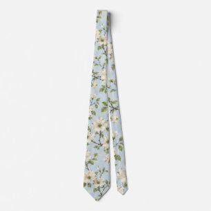 Southern Dogwood Blossom Pattern on Soft Blue Tie