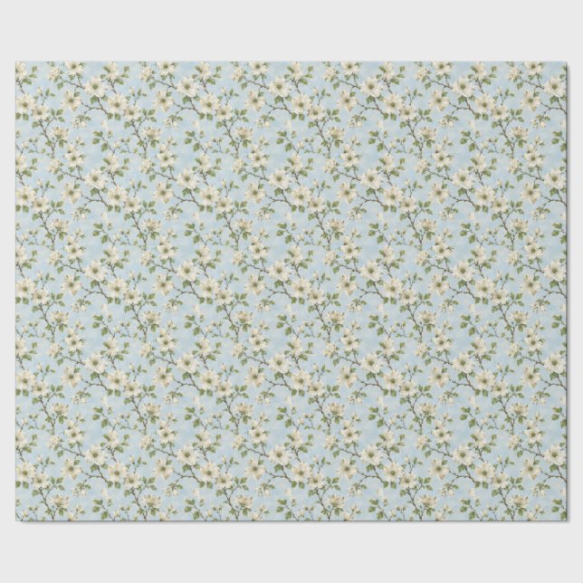 Southern Dogwood Blossom Pattern on Soft Blue Wrapping Paper (Seam)