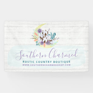 Southern Floral Cotton Moon & Rustic Wood Country Banner