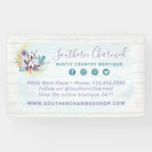 Southern Floral Cotton Moon & Rustic Wood Country Banner