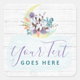 Southern Floral Cotton Moon & Rustic Wood Country Square Sticker