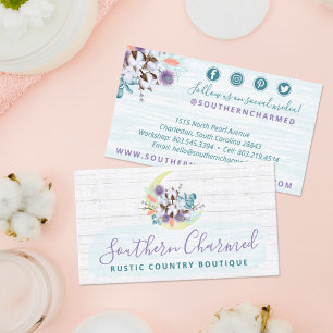 Southern Floral Cotton Moon & Wood Social Media Business Card