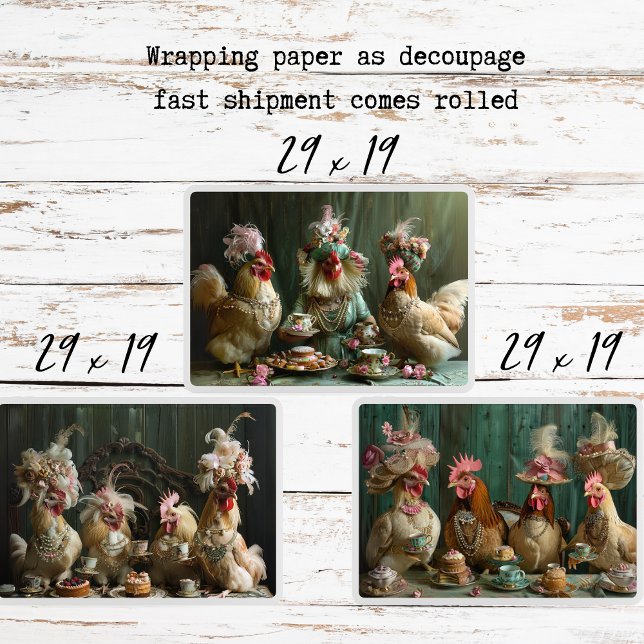Southern French Chickens Tea Party Decoupage  Wrapping Paper Sheet (Creator Uploaded)