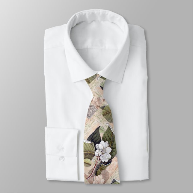 Southern Gent Elegant Vintage Magnolia Tie (Tied)