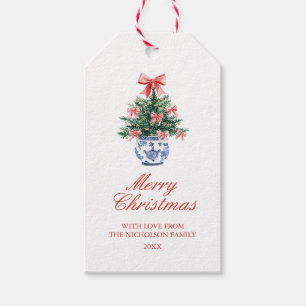 Southern Grandmillennial Christmas Tree Ginger Jar Gift Tags