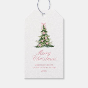 Southern Grandmillennial Pink Christmas tree Gift Tags