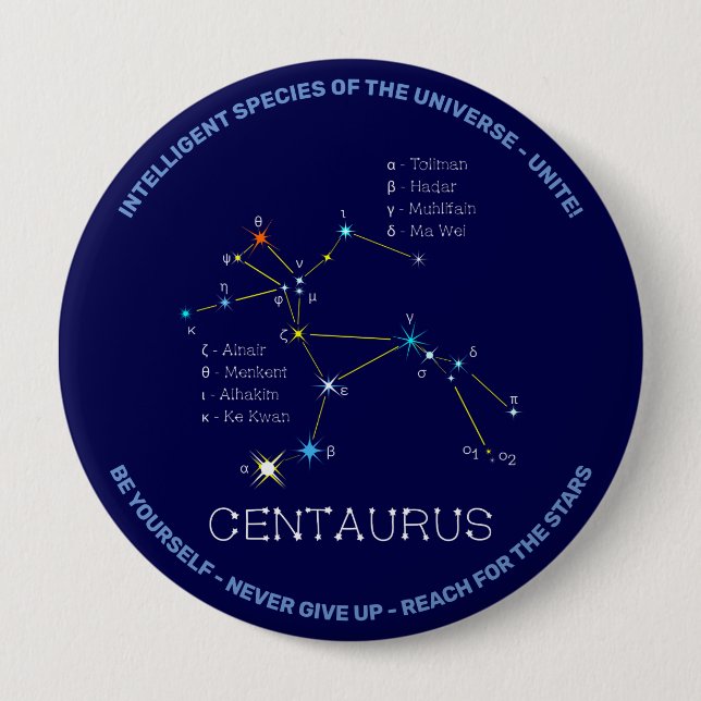 Southern Hemisphere Constellation Centaurus 10 Cm Round Badge (Front)