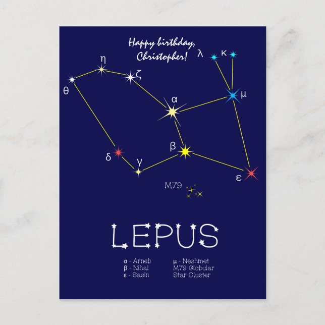Southern Hemisphere Constellation Lepus Postcard (Front)