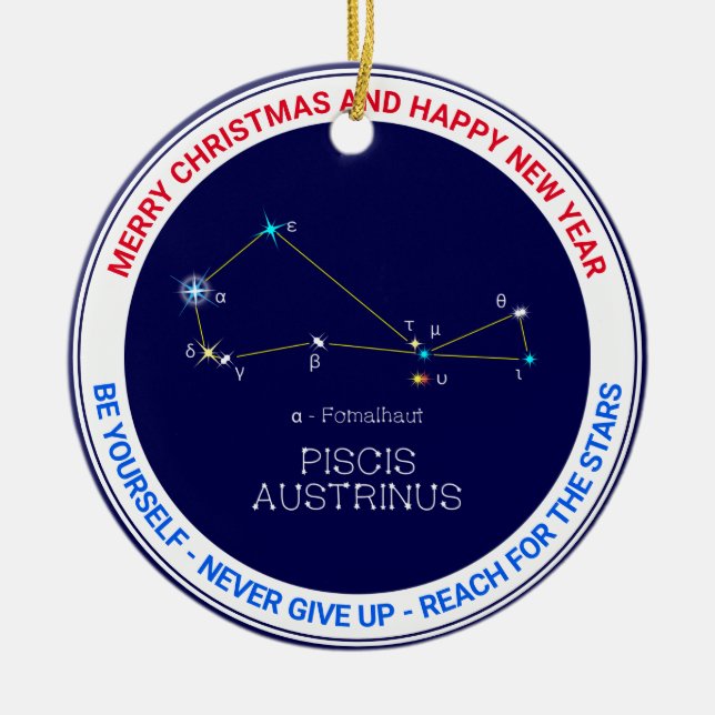 Southern Hemisphere Constellation Piscis Austrinus Ceramic Tree Decoration (Front)