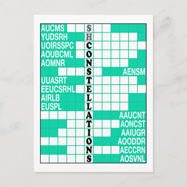 Southern Hemisphere Constellations Word Scramble Postcard (Front)