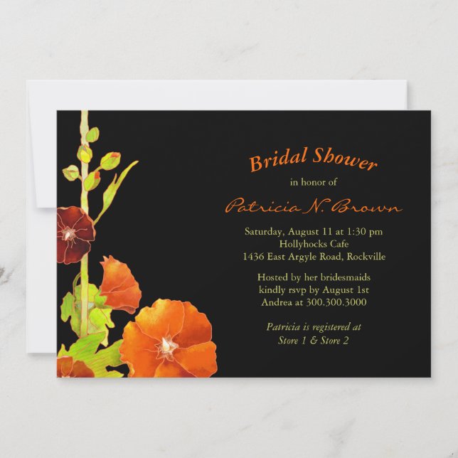 Southern Hollyhocks Fall Bridal Shower Invitation (Front)