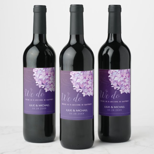 Southern Hydrangeas Purple Wedding Wine Label (Bottles)