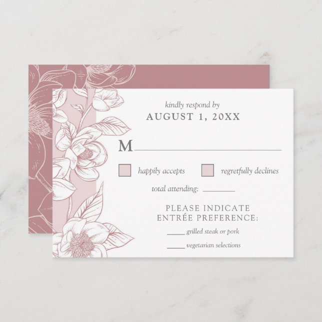 Southern Magnolia Blossom Blush Floral RSVP Card (Front/Back)