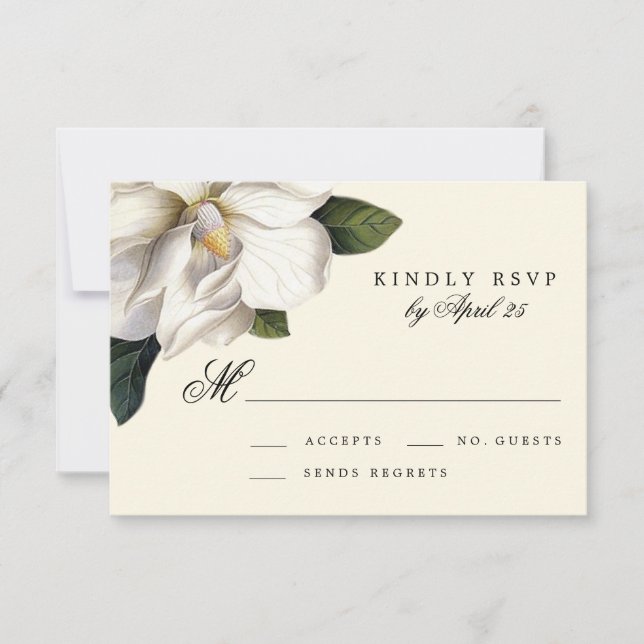 Southern Magnolia Botanical Wedding RSVP Card (Front)