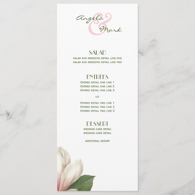 Southern Magnolia Flower Menu | Pink White (Front)