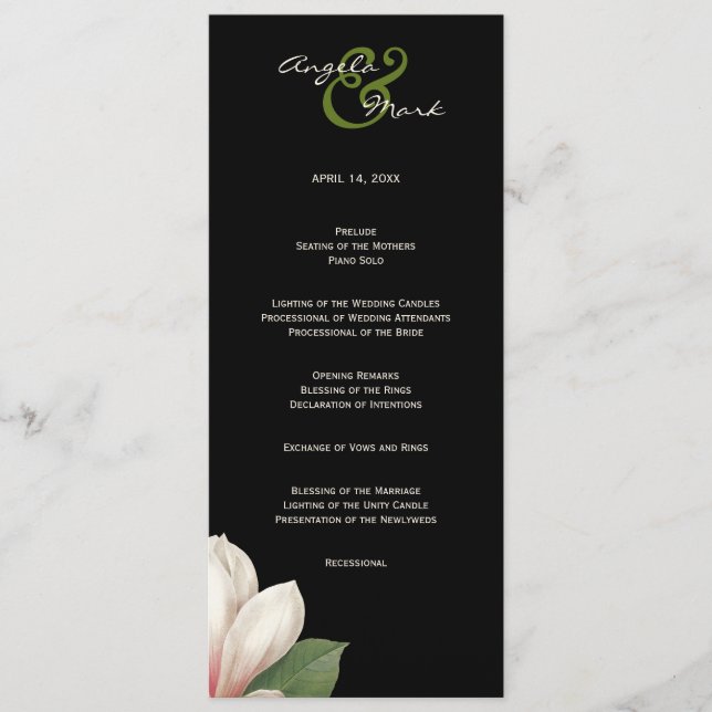 Southern Magnolia Flower Program | Elegant Black Programme (Front)