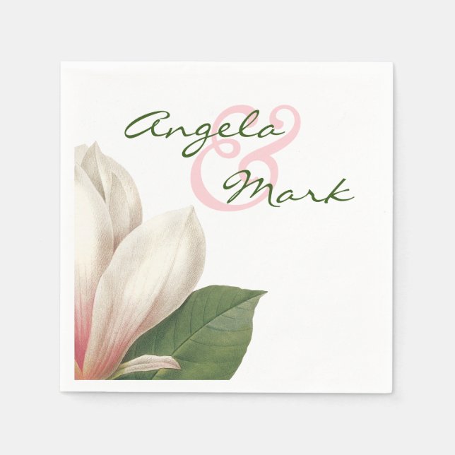 Southern Magnolia Flower Wedding | Pink and White Napkin (Front)