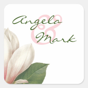 Southern Magnolia Flower Wedding Pink and White Square Sticker