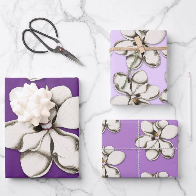 Southern Magnolia Flowers Patterned Wrapping Paper (Front)