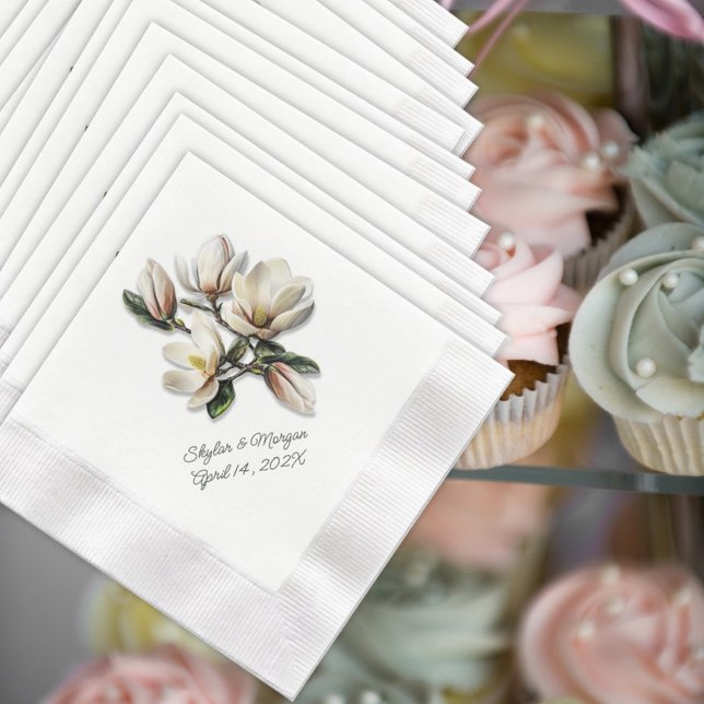 Southern Magnolia Flowers Wedding Napkins (Creator Uploaded)