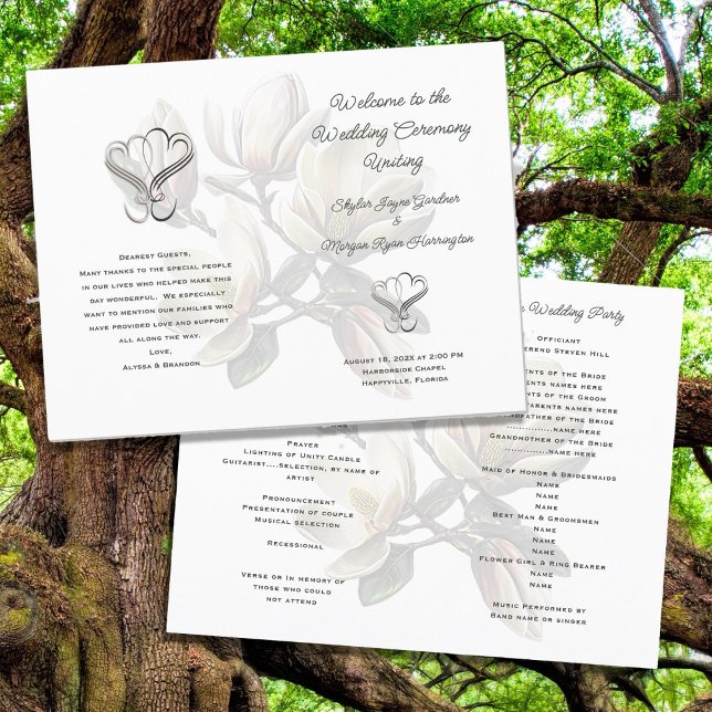 Southern Magnolia Folded Wedding Program Template (Creator Uploaded)