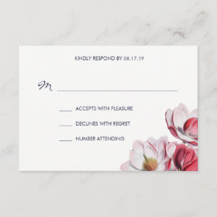 Southern Magnolia Wedding Midnight Blue RSVP Card