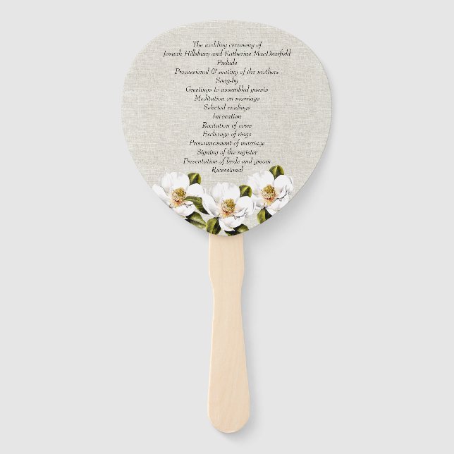 Southern Magnolia Wedding Program Fan (Front)