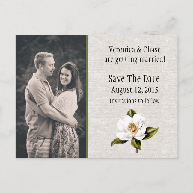 Southern Magnolia Wedding Save The Date Announcement Postcard (Front)
