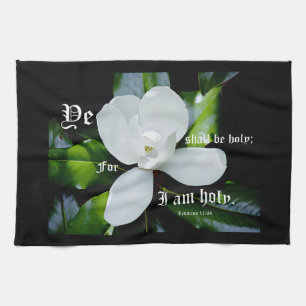 Southern Magnolia with Leviticus 11:44 Tea Towel