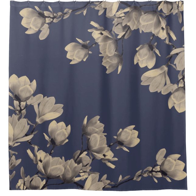 Southern Magnolias & Midnight Blue Shower Curtain (Front)