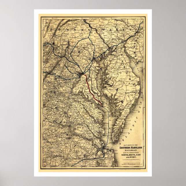 Southern Maryland Railroad Map 1881 Poster (Front)